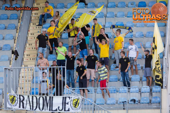 Supporters of NK Kalcer Radomlje during football match between NK Domzale and NK Kalcer Radomlje in First Round of Prva liga Telekom Slovenije 2016/17, on July 17th, 2016, in Sportni park Domzale, Domzale, Slovenia. Photo by Ziga Zupan / Sportida