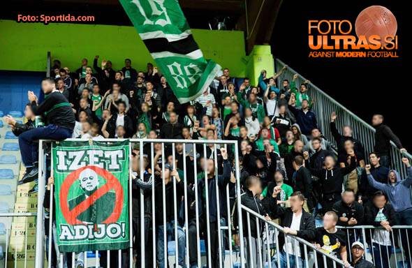 Green Dragons, fans of Olimpija during football match between NK Domzale and NK Olimpija in 9th Round of Prva liga Telekom Slovenije 2014/15, on September 20, 2014 in Sports park Domzale, Slovenia. Photo by Vid Ponikvar / Sportida.com