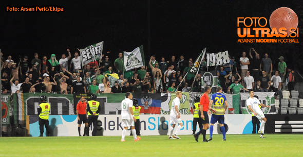 Soccer/Football,  Slovenia, Koper, First Division (FC Luka Koper - NK Olimpija), Football team Olimpija fans, Green Dragons, 27-Aug-2014, (Photo by: Arsen Peric / Ekipa)